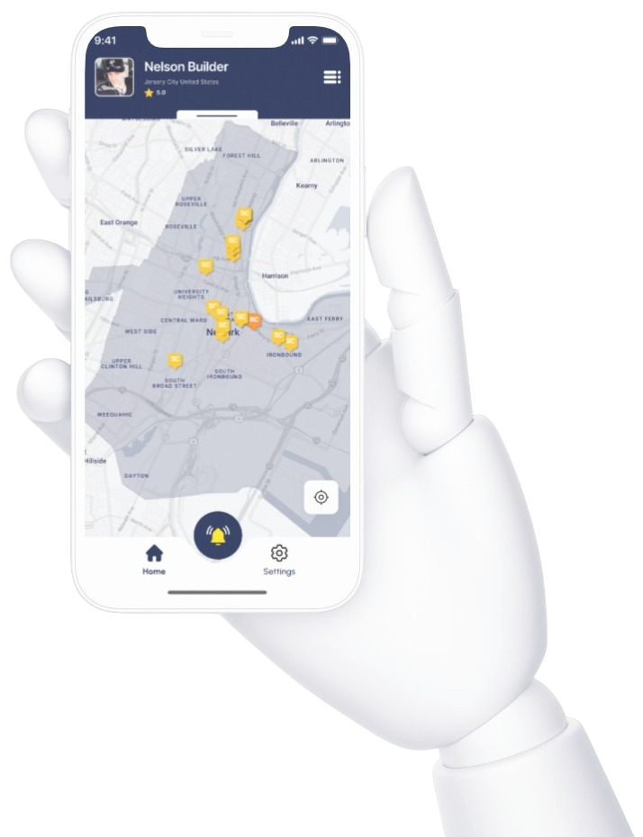 Auxilio app — crime map view held in hand